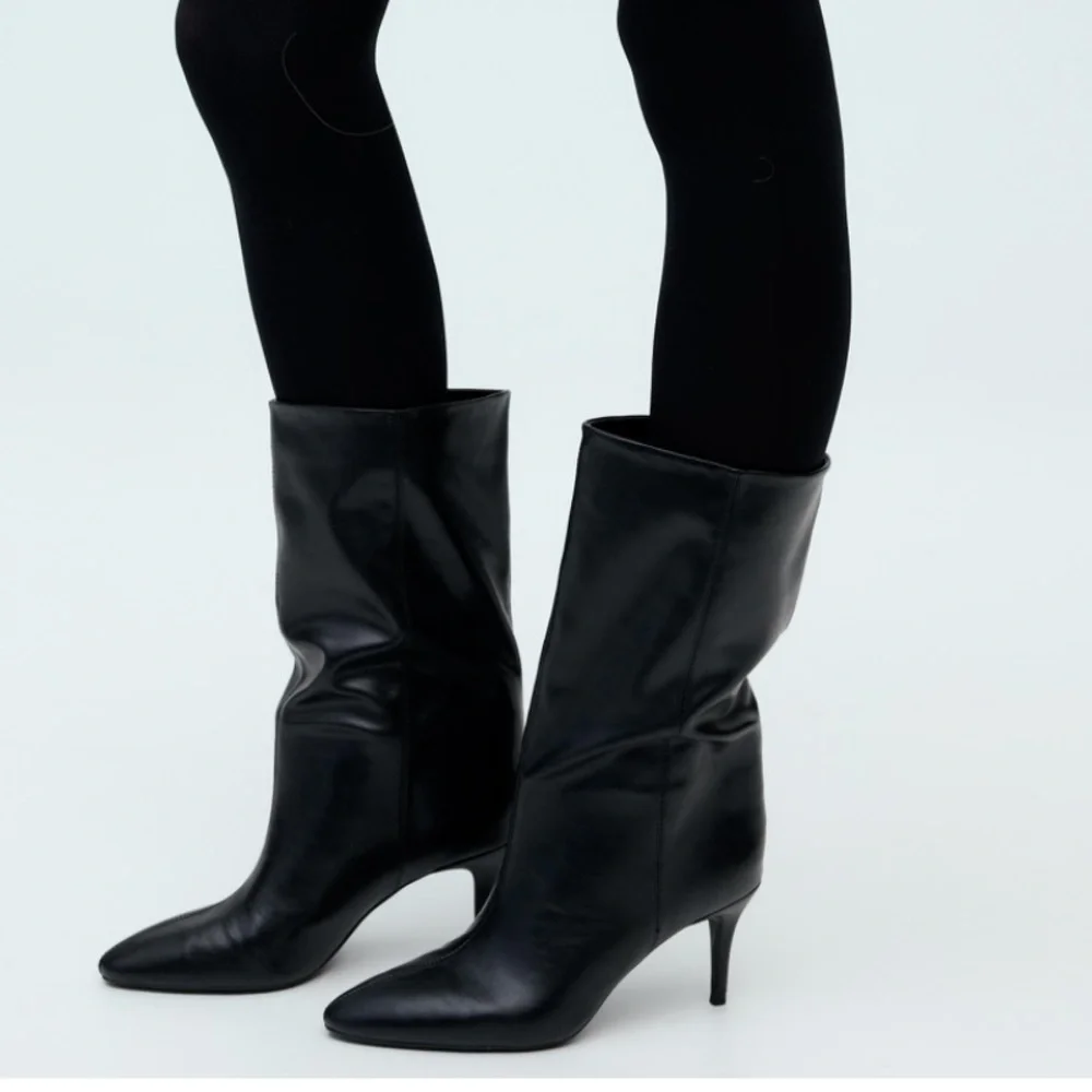 Zara NWT black ruched heeled boots 2103/510 - Picture 2 of 5